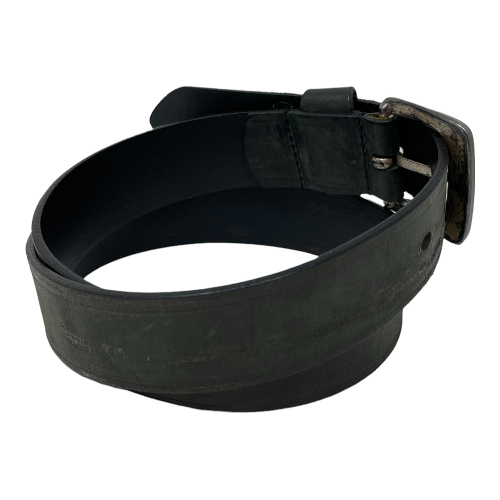 Vintage 90s Guess Black Leather Belt 36 Made in USA Triangle Logo Distressed - Picture 3 of 6